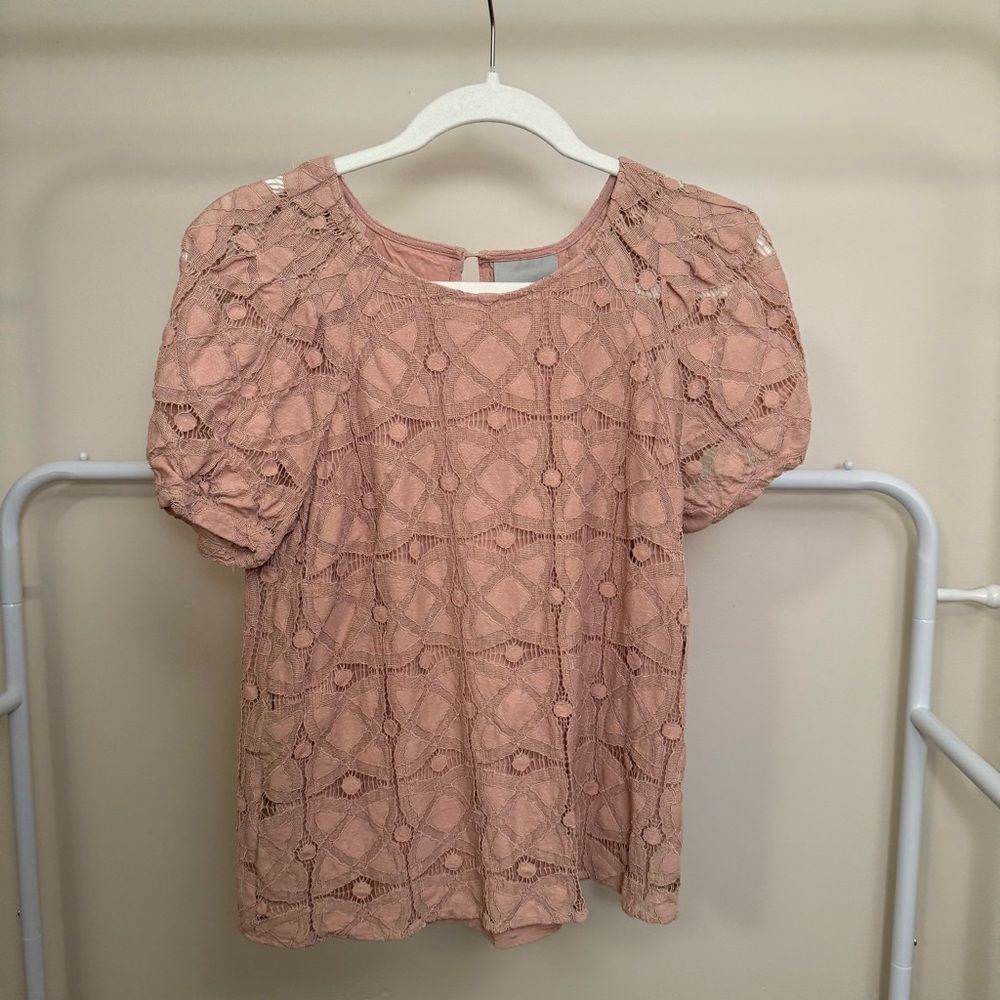 Maeve Pink Puff Sleeve Blouse with Peter Pan Collar